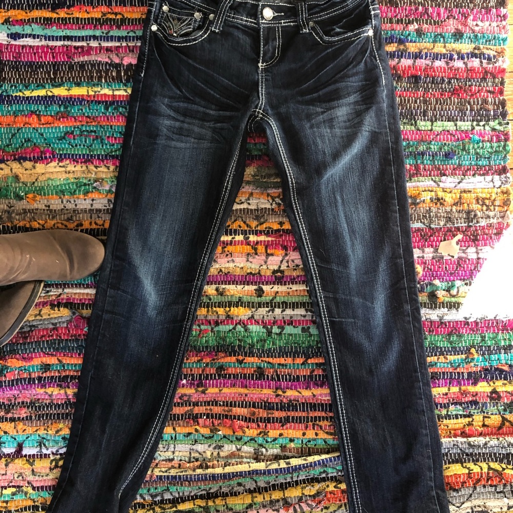 Straight Leg Rhinestone Blue Jeans - Picture 5 of 7